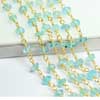 Natural Blue Apatite Faceted Roundel Beads Gold Plated Link Chain Length is 14 Inches and Size 4mm approx.